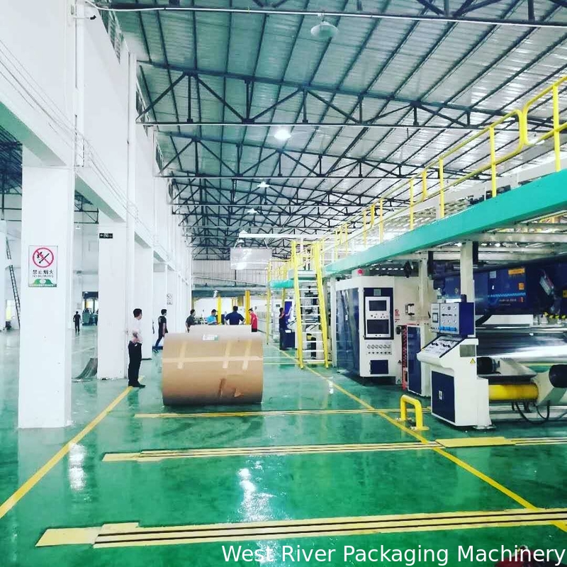 China modern Fully Automatic 5 ply Corrugated cardboard production line Auto Splicer Double Slitter Scorer